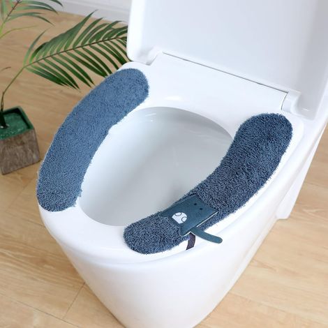 Bleu Housse de siège de toilette épaisse et chaude Antibactérienne Chaude Doux Pour salle de bain Lavable Pour la famille, l'hôtel