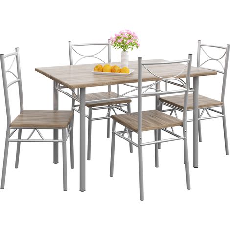 CASARIA® 5 Pcs Dining Table and 4 Chairs Small Kitchen Breakfast Furniture Compact Modern Contemporary Rectanglular Dining Set Oak