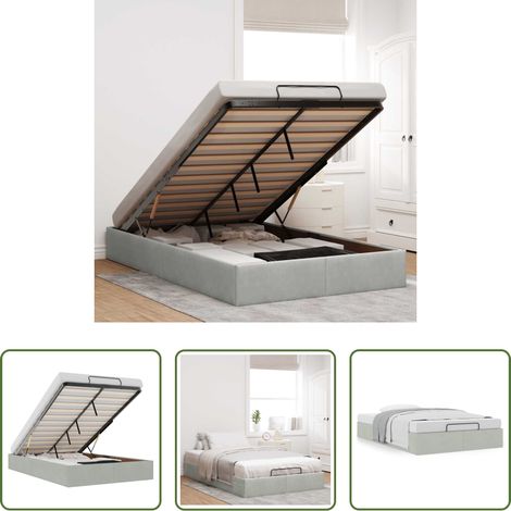vidaXL Sommier à lattes -  Cadre de lit ottoman sans matelas gris clair 120x200 cm velours (1/5)