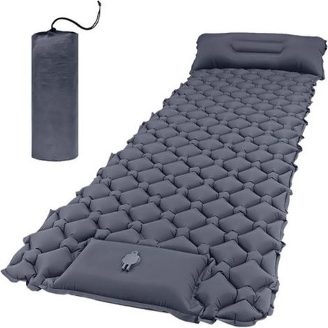 Irovami Matelas de camping gonflable (avec oreiller et pompe à air) gris foncé 190x60cm