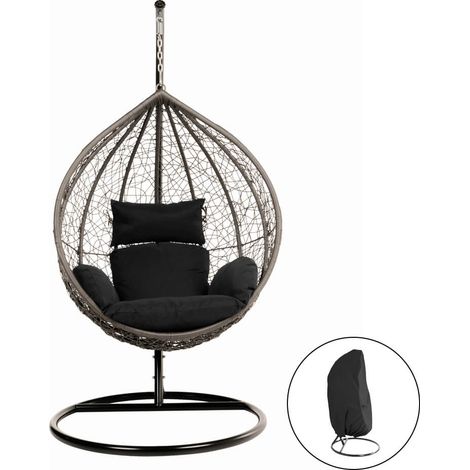 Home Deluxe - Silla colgante de poliratán con estructura CIELO Color: Negro, Características: incl. funda de lluvia (1/5)