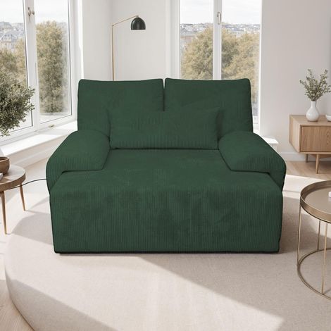 Fauteuil convertible 138x130 cm en velours côtelé vert foncé - DOUCIA