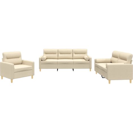 Ensemble de Canapé  Sofas 3 pcs avec coussins crème tissu (1/5)