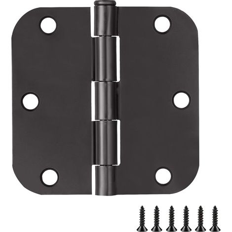 1 paquet de charnières de porte rondes noires mates de 3,5 pouces, rayon de 5/8 po, intérieur, fer plat de 3 1/2 po, pliantes, standard (1/5)
