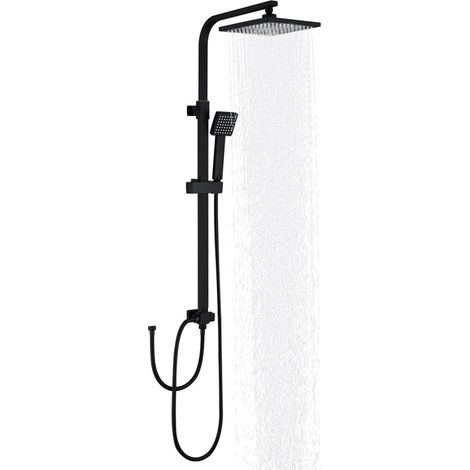 Colonne de Douche Noir Système de Douche avec Douchette Set Kit de Douche sans Mitigeur en Acier Inox Réglable en Hauteur