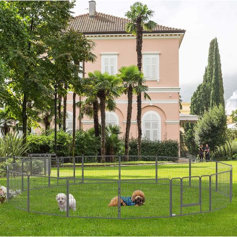 Recinto per cuccioli in acciaio grigio, 16 pannelli, 60 cm, con 2 porte, OKWISH (1/5)