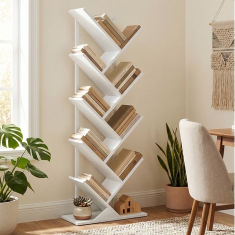Bibliothèque arbre 50 x 24 x 136 cm en bois blanc HAVRYA (1/5)