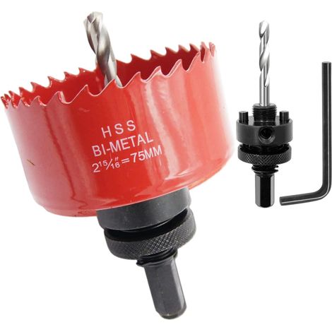 Scie cloche 75mm, mèche cloche à arbre pour usage intensif, foret 4341, outil de perçage pour percer des trous dans différents types de bois, aluminium, PVC, etc. (1/5)