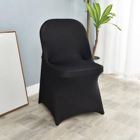 Housses de chaises pliantes élastiques, adaptées aux décorations de mariage, aux fêtes d'anniversaire, aux banquets d'hôtel, noires, 1 pièce. (1/5)