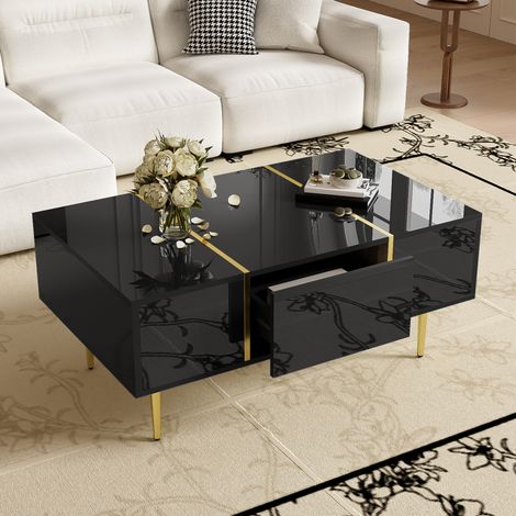 Mesa centro con cajones negro brillo dorado HAVRYA (1/5)