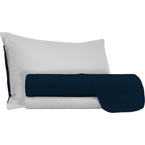 Set Lenzuola Sopra Sotto e Federe Doubleface Blu Scuro/Grigio Chiaro Singolo (1/5)