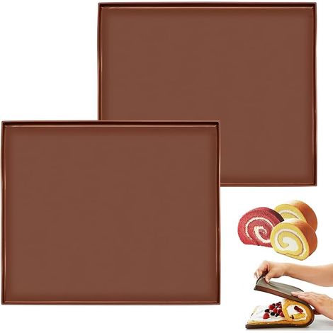 Lot de 2 tapis de cuisson en silicone avec bord – Plaque de cuisson antiadhésive pour biscuits roulés, gâteaux et biscuits Tapis de cuisson antidérapant Swiss Roll Cake Moule pour four (1/5)