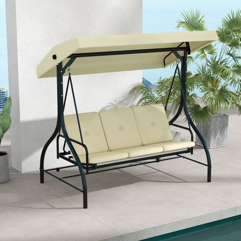 Altalena a panca, altalena Hollywood con parasole, altalena da giardino, altalena da veranda, 3 posti, letto a dondolo