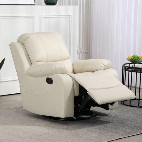 Sillón reclinable, respaldo y reposapiés ajustables, giratorio, hasta 150 kg, estructura de acero, 93x100x98 cm, blanco crema. (1/5)
