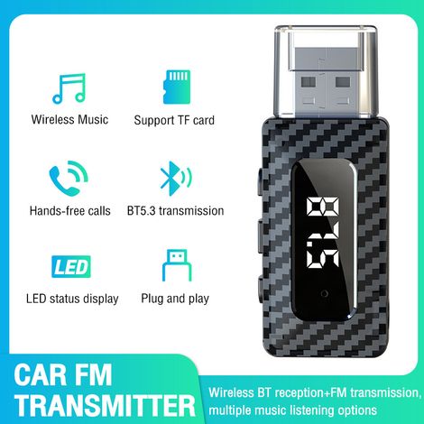 Kabelloser 3,5-mm-/USB-FM-Transmitter und -Receiver mit Bluetooth 5.3 für die freihändige Nutzung von MP3/MP4 im Auto.