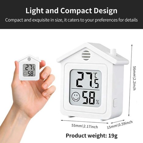Mini-LCD-Thermo-Hygrometer mit freundlichem Smiley-Gesicht, weiß. (1/5)