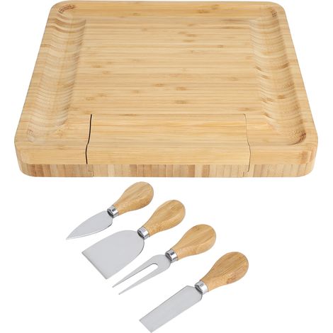 Planche à découper le fromage en bambou avec couteaux, fourchettes et spatules, ensemble de couverts, ustensiles de cuisine (1/5)