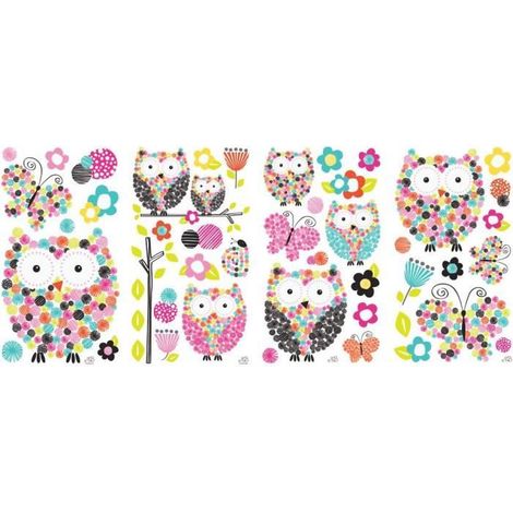 CHOUETTES ET PAPILLONS FLEURS - Stickers repositionnables chouettes et papillons motifs fleurs (1/3)