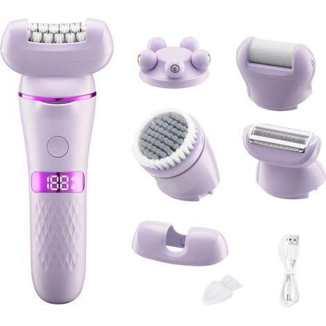 Rasoir électrique 5 en 1 pour femmes, étanche IPX7, avec affichage numérique LED, comprend une lime à pieds et des rouleaux de massage, convient pour le corps, le visage, les jambes et la zone du mail (1/5)