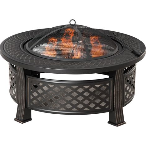 Braciere in acciaio nero con griglia, coperchio antiscintille e attizzatoio 81x81x50 cm (1/5)