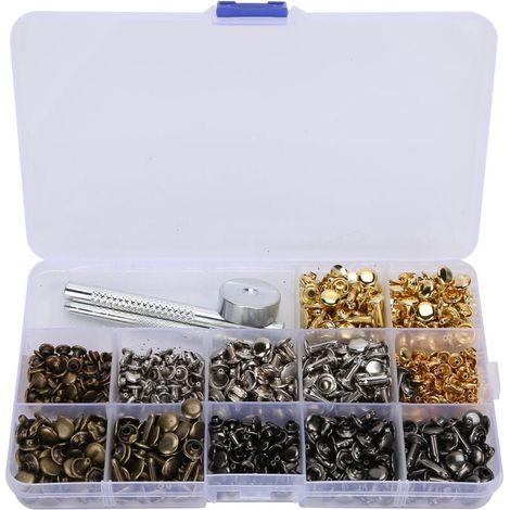 363pcs 2 Cap Brass Leather Rivets Set, Handmade Craft Accessories with Tools MUMU (1/4)