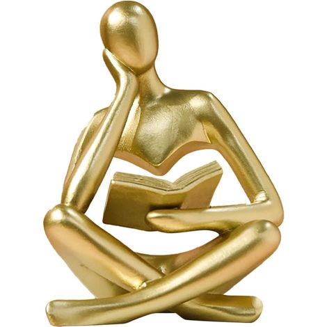 Statue Dorée de Lisant, Sculpture Penseur, Ornement d'art Abstrait, Figurine Décorative Moderne, Idéale pour Salon, Chambre, Bureau, Étagère ou Table