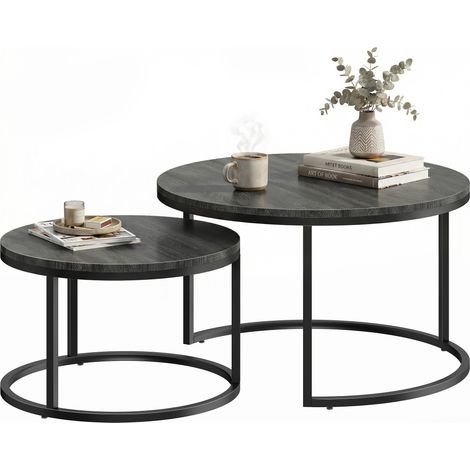 Modernes 2-teiliges Couchtisch-Set, stapelbare Beistelltische mit Metallgestell für Wohnzimmer, Schlafzimmer, Büro, Schwarz