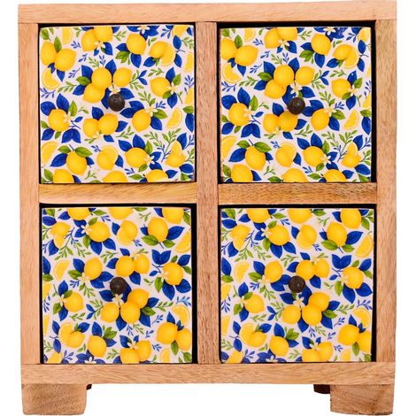 Cajonera de 4 cajones de madera estampado de limones 22 cm (1/5)