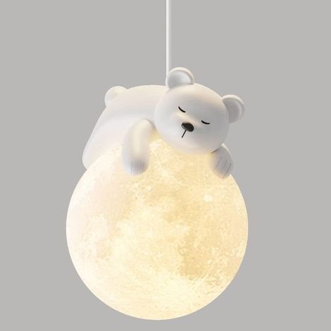 Mignon Ours Pendentif Lumière Impression 3D Lune Globe Dessin Animé Lapin Endormi Lustre Enfants Planète Suspension Lampe Enfants Chambre 3 Lumière Suspension Garçon Filles Chambre Chevet, 3 (1/5)
