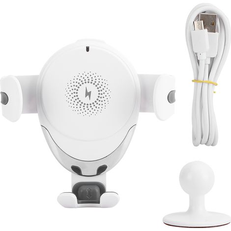 Support de téléphone voiture chargeur sans fil 10W, rotation 360°, fixation par gravité, charge rapide, sortie d’air, blanc (1/5)