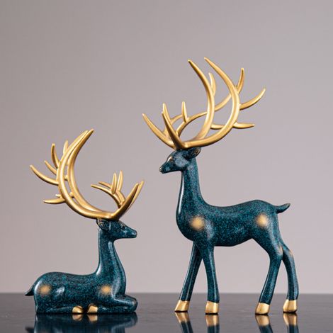 Statue Cerf - Couple De Cerfs En Résine - Décoration Intérieure Pour Salon Bureau Bureau D'accueil - 2 Pièces (1/5)
