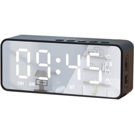 Réveil numérique portable mini miroir en plastique avec haut-parleur pour chambre bureau version standard noir (1/5)