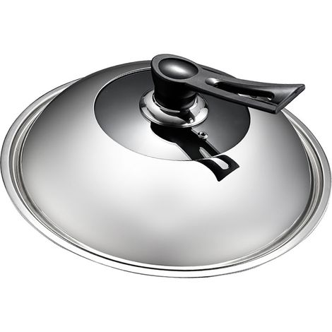 Couvercle pour wok en acier inoxydable avec poignée ergonomique, trou de vapeur visible et compatible lave-vaisselle. (1/3)