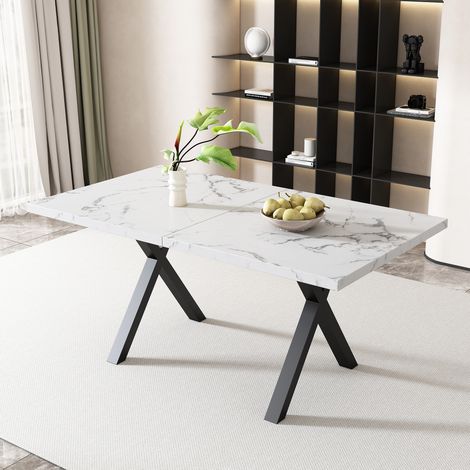 Esstisch MDF in Weiß Marmoroptik mit Metallgestell, 140x80x76 cm, rechteckig (1/5)