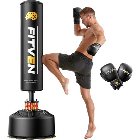 Saco de boxeo independiente, 178 cm de altura, apto para usuarios de entre 119 y 185 cm de altura, acero inoxidable multicapa y tejido ecológico, base de ABS de 5 mm de grosor, capacidad de relleno de (1/5)