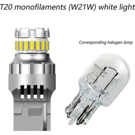 Lot de 2 ampoules LED T20 7440 W21W Canbus pour feux de recul, feux arrière et clignotants de freinage, 6000K, pour voiture