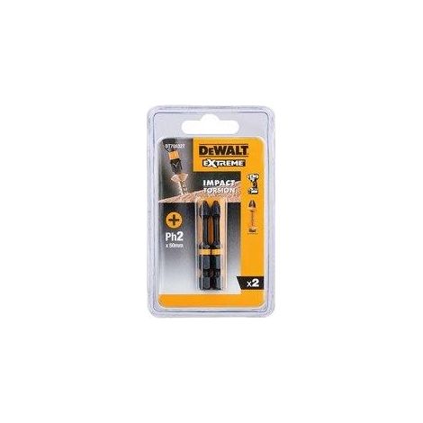 Dewalt – Embouts de vissage cruciforme PH2 57mm pour visseuse – Lot de 2 – Pour bois dur et teck – DT70532TQZ (1/2)