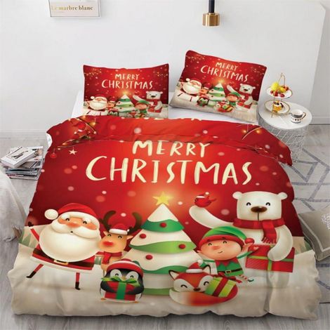 Bettwäsche-Set 155x220 cm 3-teilig Mikrofaser mit Reißverschluss Weihnachtsmotiv