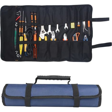Werkzeugtasche aus Oxford-Gewebe, 58,5 x 35,5 cm, 22 Fächer, Rollverschluss, wasserdicht. Für den professionellen und privaten Gebrauch, blau. (1/4)
