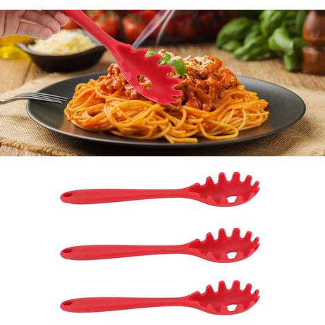 Set mit 3 kreativen Küchenutensilien aus Silikon für Spaghetti, Nudeln, Fadennudeln und Reisnudeln - Lebensmittelechte Silikonutensilien für Nudeln und Fadennudeln (rot) (1/5)