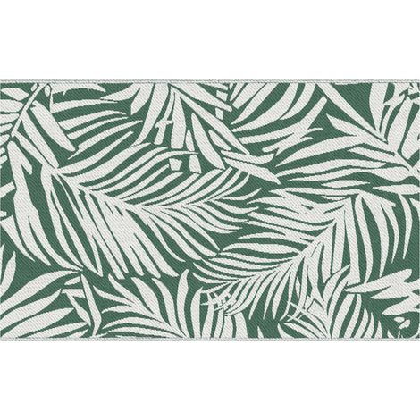 Tapis d'extérieur réversible motif feuilles vertes tropical - polypropylène haute densité 310 g/m² dim. 152L x 243l cm