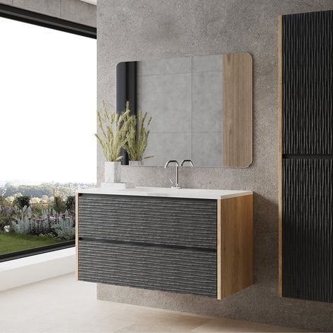 VALMAN DUNE Conjunto Mueble de Baño Completo 2 Cajones Antracita - Medida: 70 cm - ref: 2DUX2C70PEAA