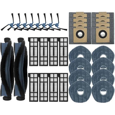 Pièces détachées pour aspirateur robot X10 Pro Omni : brosse principale, lingette de nettoyage, filtre HEPA, sacs à poussière et accessoires. (1/5)