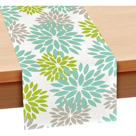 140 x 40 cm Chemin de Table d'été Motif Fleurs Vertes Dahlias, Chemin de Table Vert Gris Lin Dahlia Fleur, Chemins de Tables Printanier Fleuri Vert Dahlia, pour Tables, Tables Basses, Armoires (1/5)