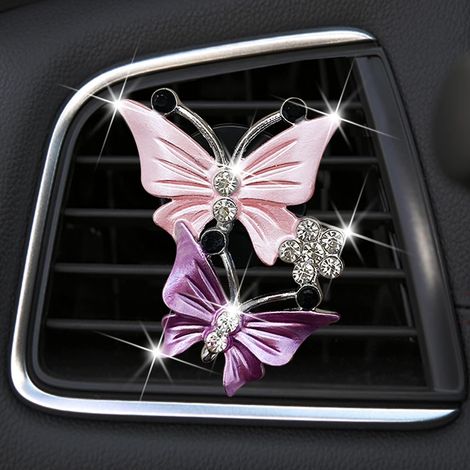 Clips de ventilation pour désodorisant de voiture pour femmes, accessoires désodorisants scintillants en forme de double papillon et strass. (1/5)