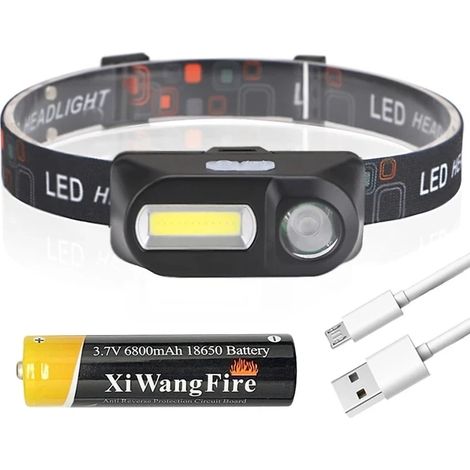 Lampe frontale LED Mini portable XPE+COB rechargeable par USB (batterie 18650 incluse) - Idéale pour le camping et la pêche en extérieur. (1/5)