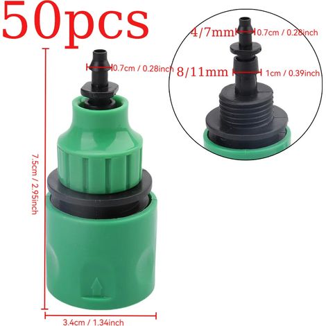 (Lot de 50) Raccord rapide pour tuyau d'arrosage en plastique 4/7 mm - 8/11 mm, adaptateur d'irrigation, outils pour irrigation goutte à goutte (1/5)