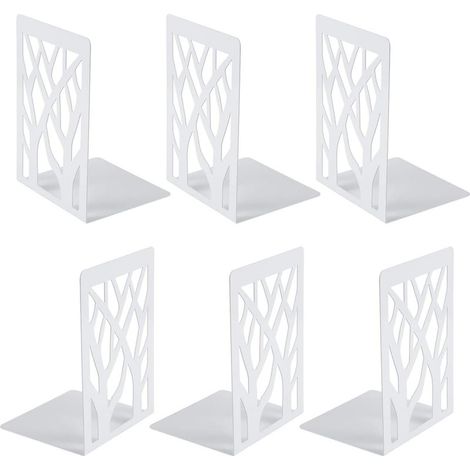 3 Paires Serre-Livre en Métal pour Livres, Anti-Rayures Porte-Livres pour Bureau, Ecole et Maison, Séparateurs de Livres, CD, Porte-Dossier pour Bureaux(Blanc) (1/5)