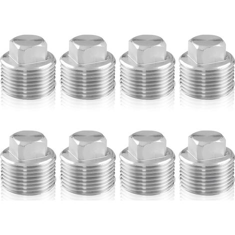 Lot de 8 bouchons en acier inoxydable - 1/2 pouce AG - Bouchon fileté mâle 1/2 pouce - Bouchon étanche - Bouchon borgne - Bouchon d'étanchéité pour tuyau d'eau - Protection de bec - Bouchons hexagonau (1/5)