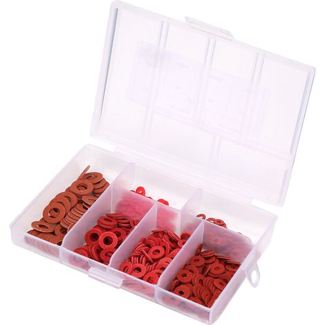 500-teiliges Set aus Unterlegscheiben aus Kohlenstoffstahl, weiß verzinkt und rot isoliert (1/5)